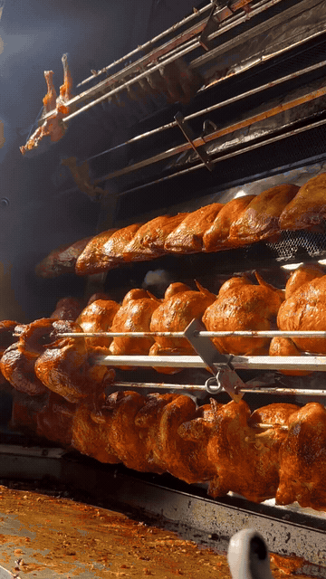 Brathähnchen am Spieß